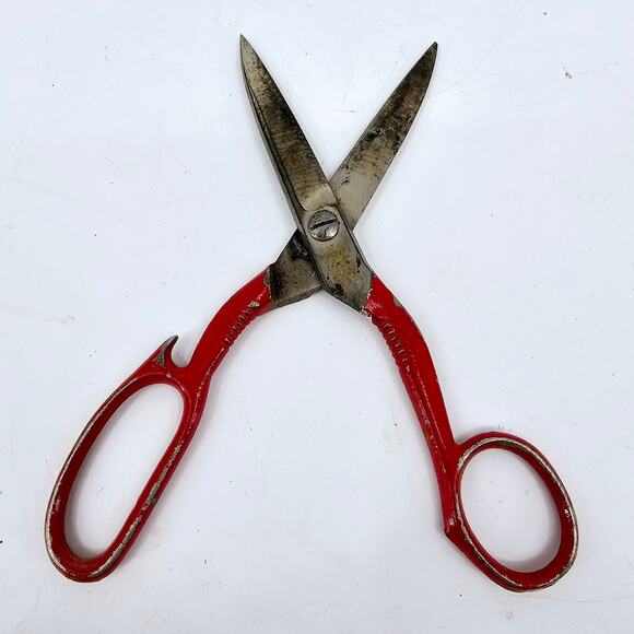 Vintage Multi Purpose Kitchen Shears Cutlery Red Handle Scissors Opener 8" *READ - Picture 4 of 6